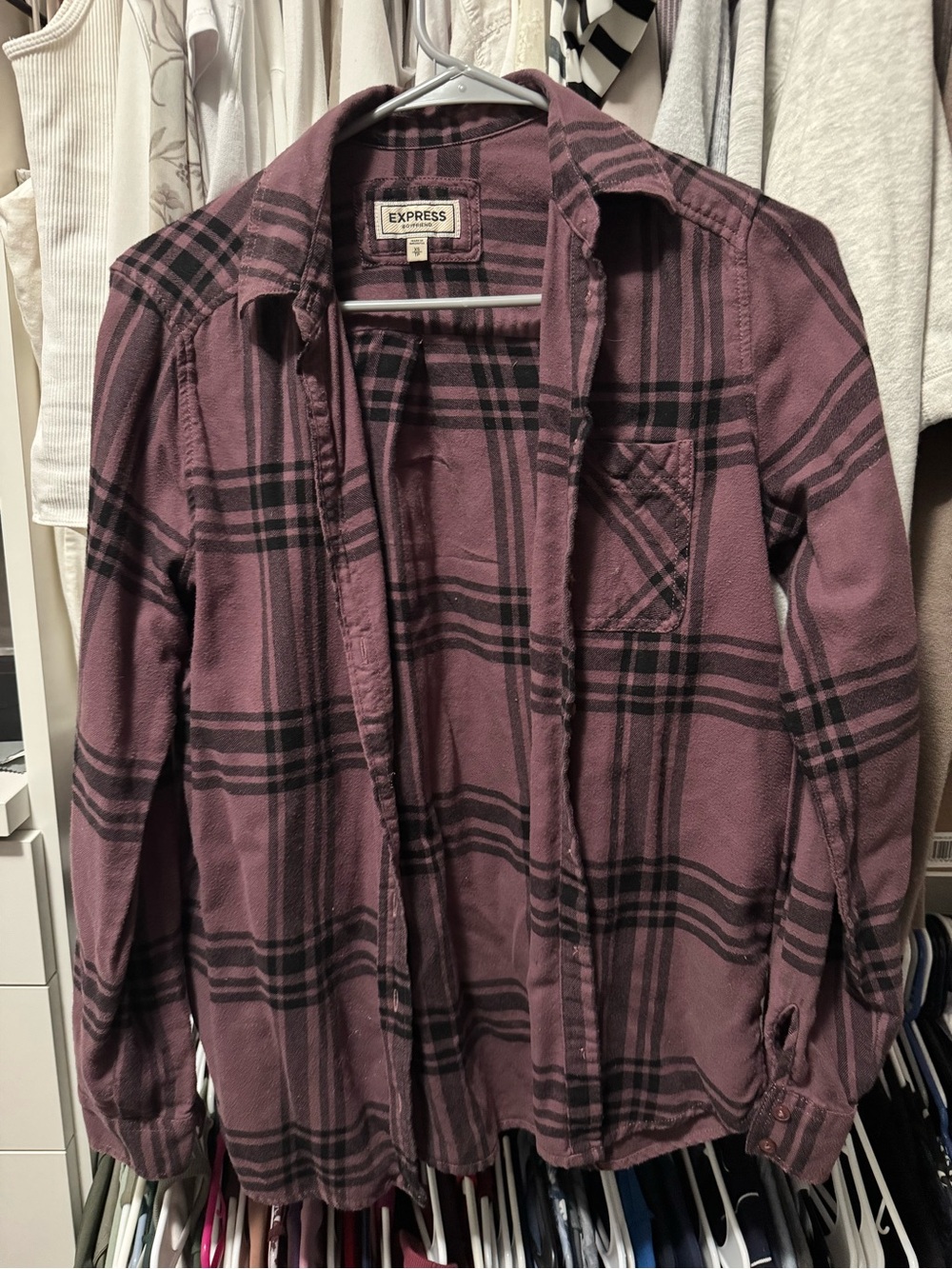 Express Plum and Black Plaid Flannel Shirt Jacket